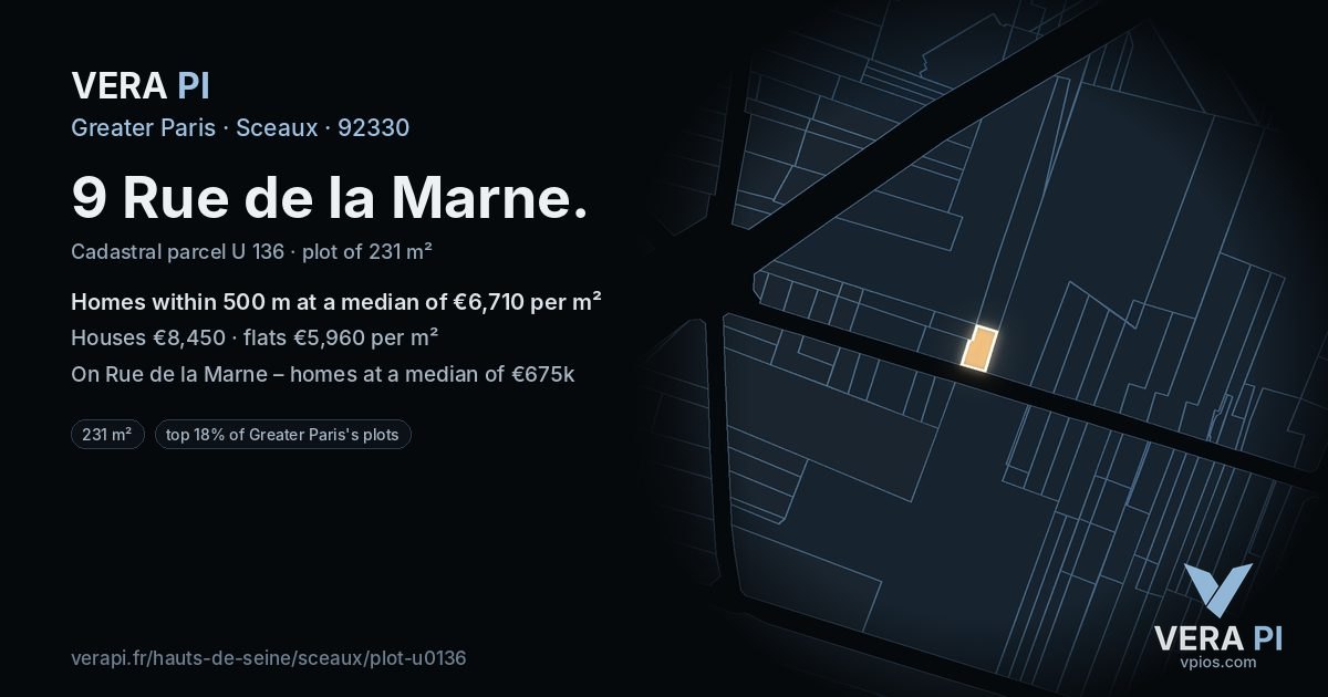 9 Rue de la Marne, Sceaux at night – the plot lit, the parcels around coloured by the prices near them