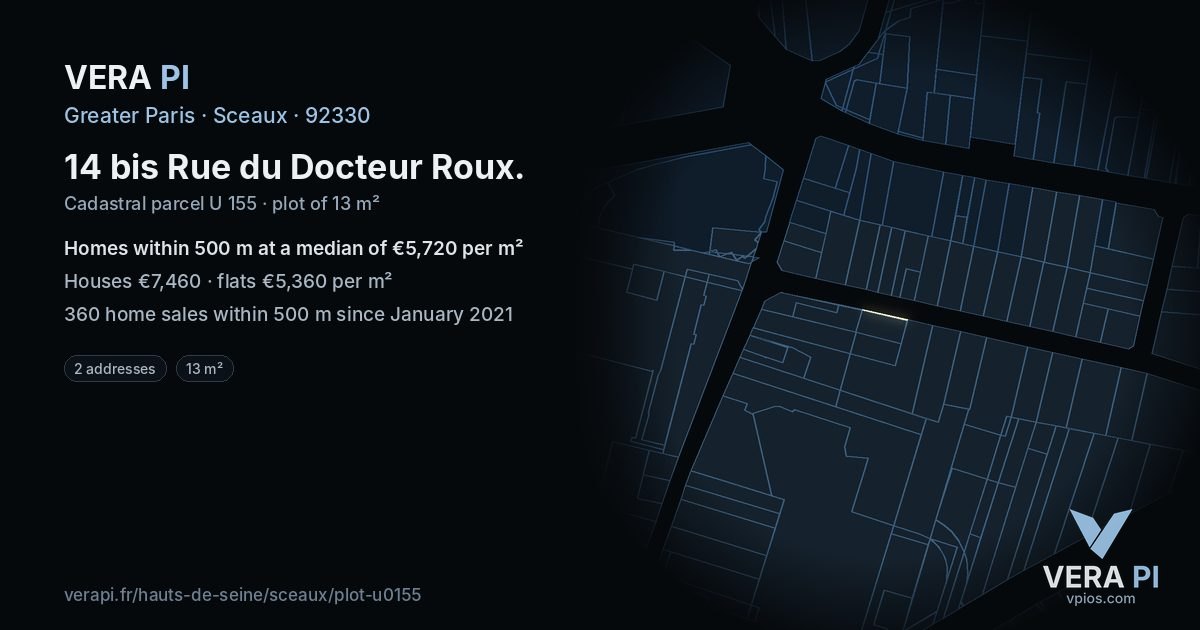 14 bis Rue du Docteur Roux, Sceaux at night – the plot lit, the parcels around coloured by the prices near them