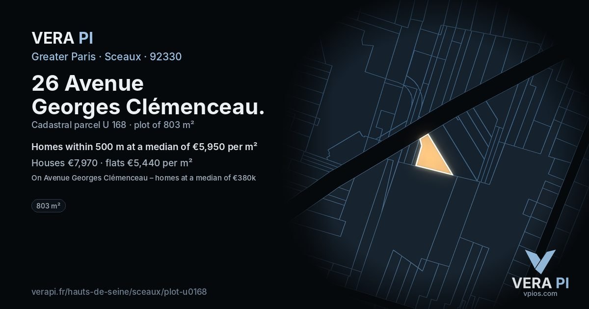26 Avenue Georges Clémenceau, Sceaux at night – the plot lit, the parcels around coloured by the prices near them