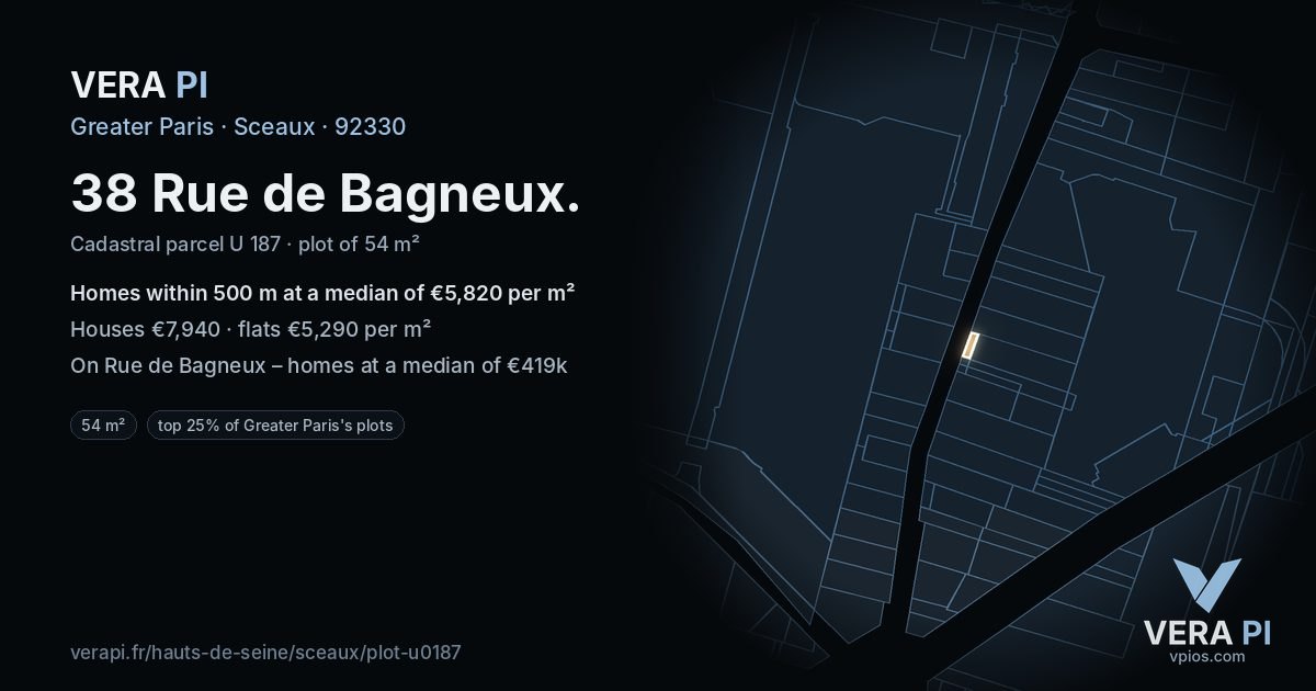 38 Rue de Bagneux, Sceaux at night – the plot lit, the parcels around coloured by the prices near them