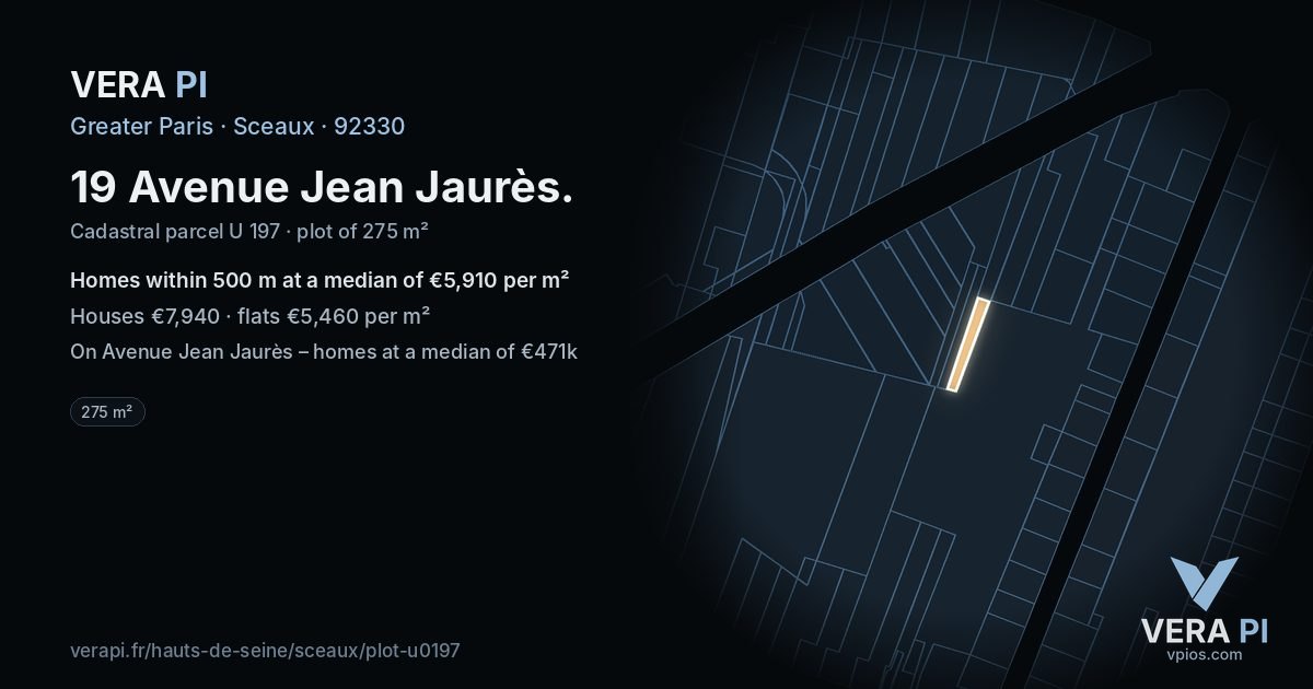 19 Avenue Jean Jaurès, Sceaux at night – the plot lit, the parcels around coloured by the prices near them