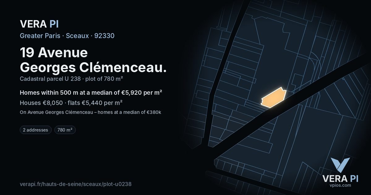 19 Avenue Georges Clémenceau, Sceaux at night – the plot lit, the parcels around coloured by the prices near them