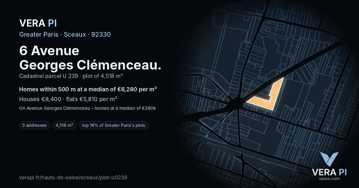 6 Avenue Georges Clémenceau, Sceaux at night – the plot lit, the parcels around coloured by the prices near them