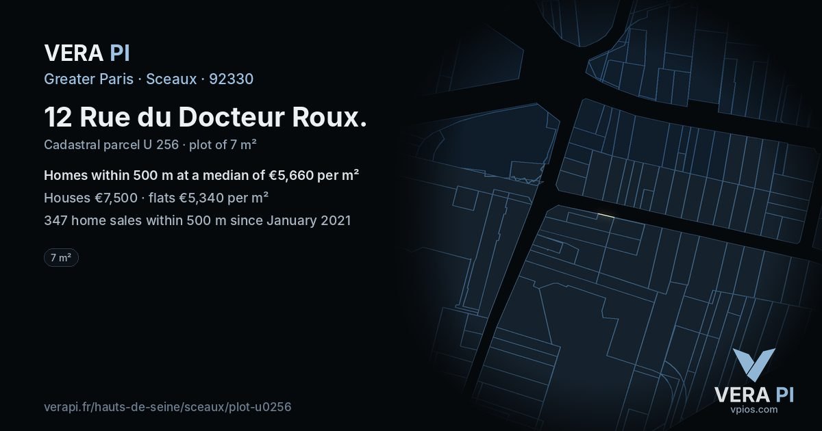 12 Rue du Docteur Roux, Sceaux at night – the plot lit, the parcels around coloured by the prices near them