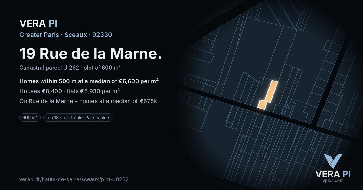 19 Rue de la Marne, Sceaux at night – the plot lit, the parcels around coloured by the prices near them