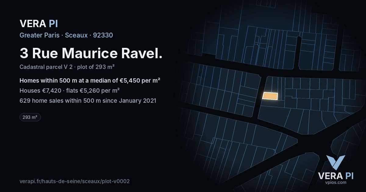 3 Rue Maurice Ravel, Sceaux at night – the plot lit, the parcels around coloured by the prices near them