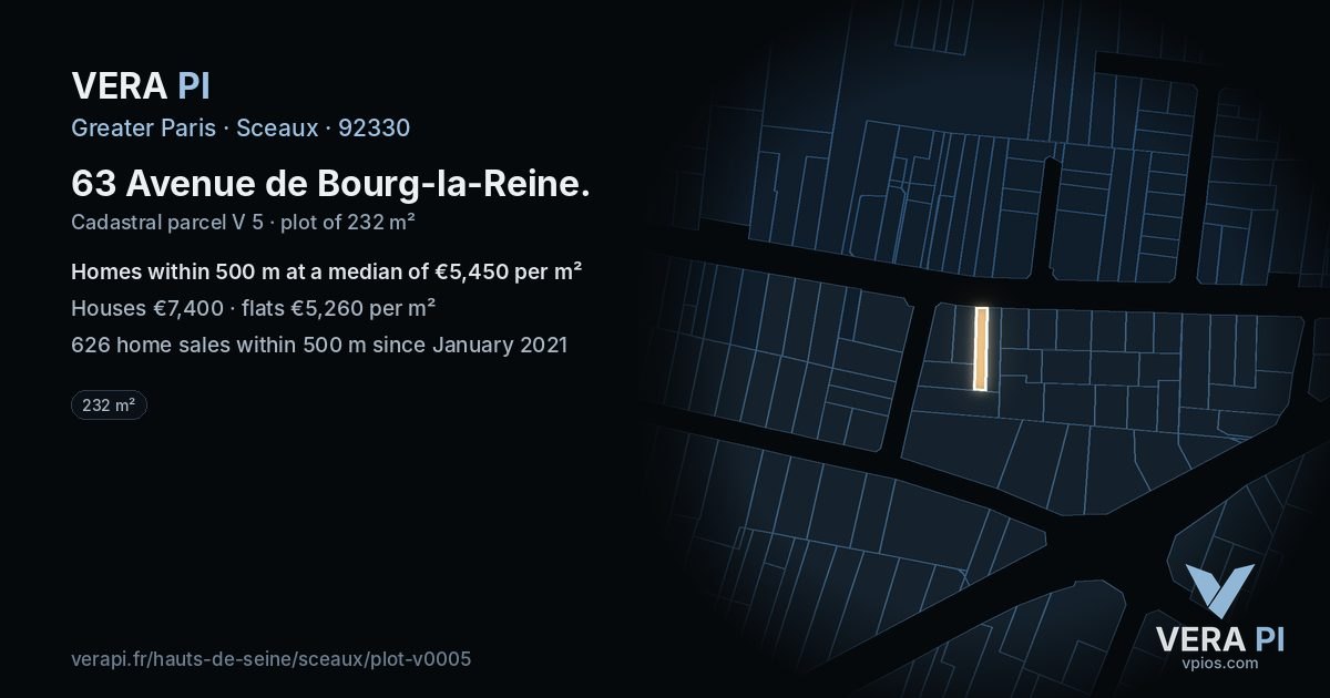 63 Avenue de Bourg-la-Reine, Sceaux at night – the plot lit, the parcels around coloured by the prices near them