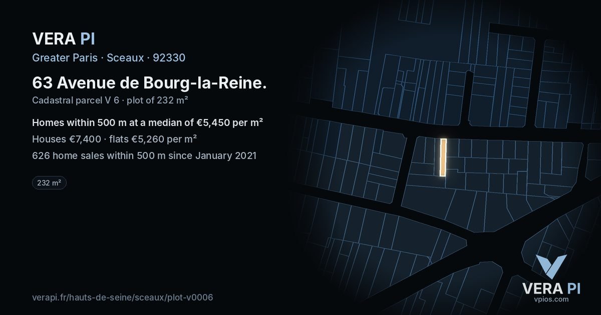 63 Avenue de Bourg-la-Reine, Sceaux at night – the plot lit, the parcels around coloured by the prices near them