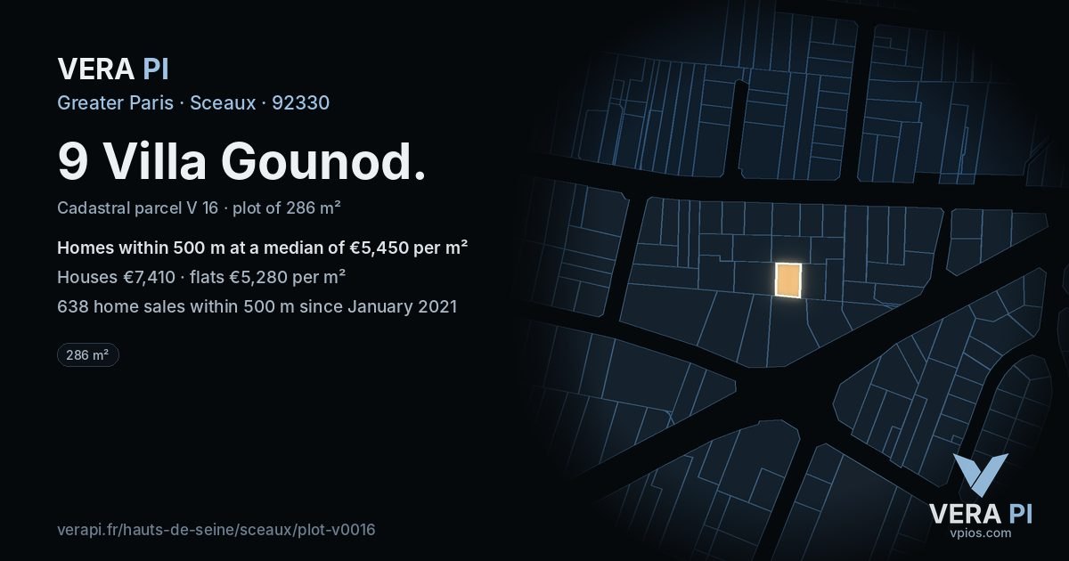 9 Villa Gounod, Sceaux at night – the plot lit, the parcels around coloured by the prices near them