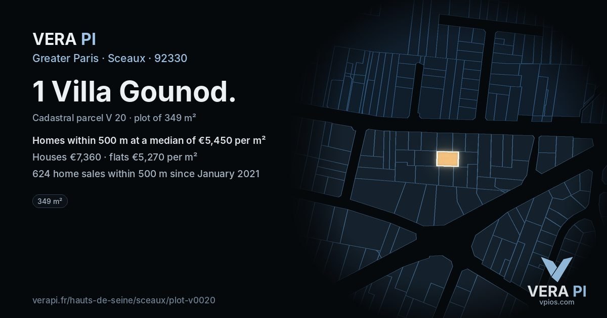 1 Villa Gounod, Sceaux at night – the plot lit, the parcels around coloured by the prices near them