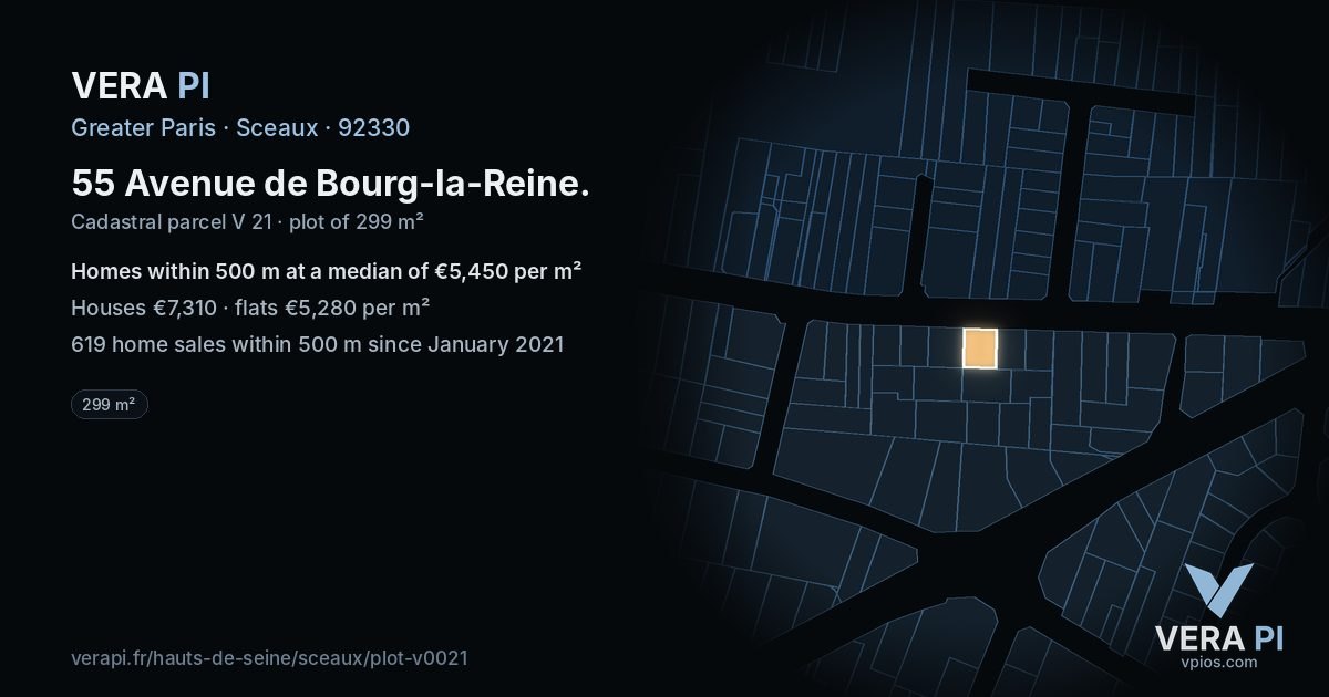 55 Avenue de Bourg-la-Reine, Sceaux at night – the plot lit, the parcels around coloured by the prices near them