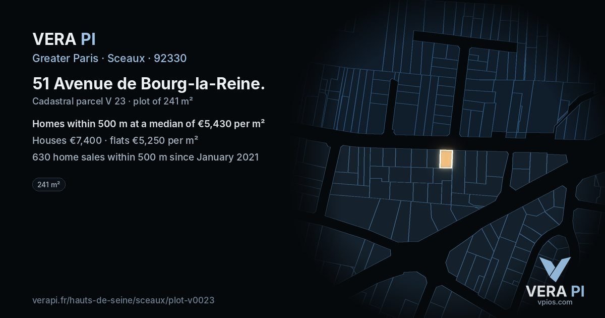 51 Avenue de Bourg-la-Reine, Sceaux at night – the plot lit, the parcels around coloured by the prices near them
