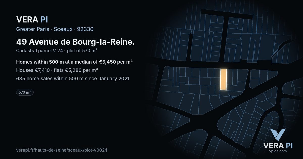 49 Avenue de Bourg-la-Reine, Sceaux at night – the plot lit, the parcels around coloured by the prices near them
