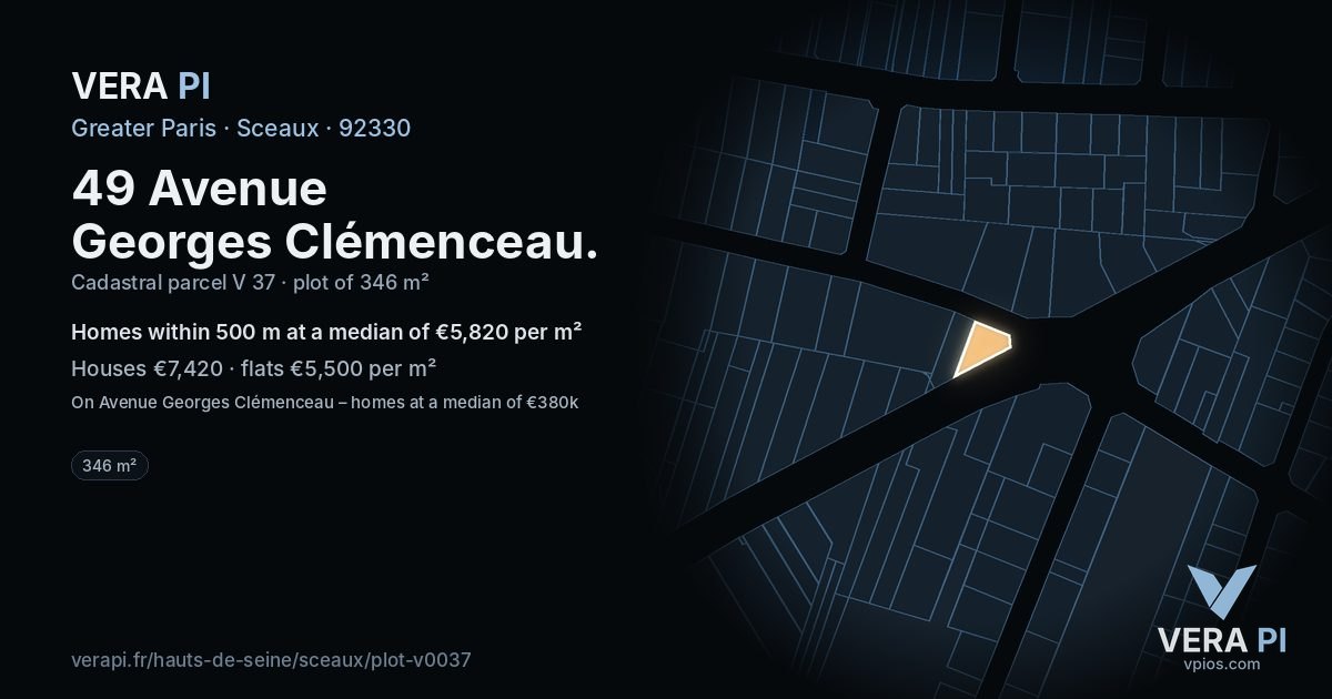 49 Avenue Georges Clémenceau, Sceaux at night – the plot lit, the parcels around coloured by the prices near them