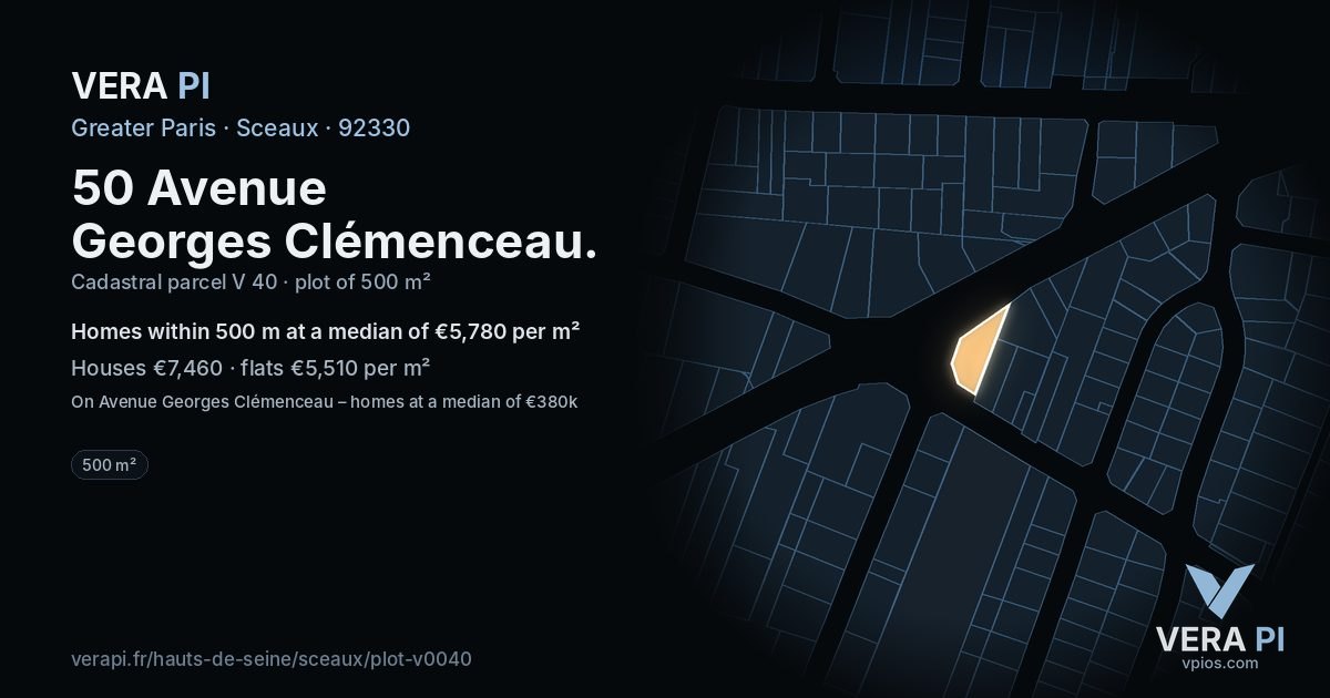 50 Avenue Georges Clémenceau, Sceaux at night – the plot lit, the parcels around coloured by the prices near them