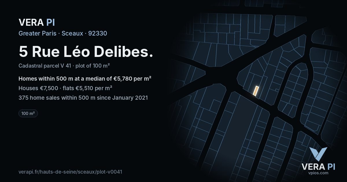 5 Rue Léo Delibes, Sceaux at night – the plot lit, the parcels around coloured by the prices near them