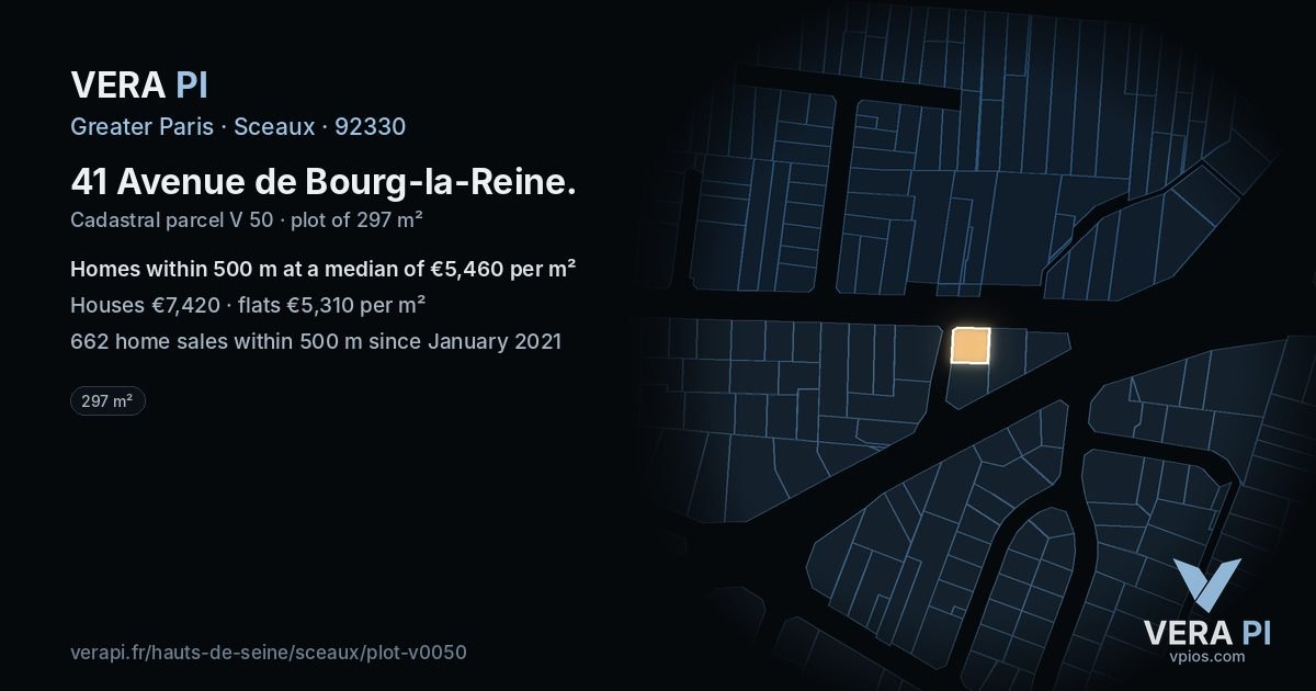 41 Avenue de Bourg-la-Reine, Sceaux at night – the plot lit, the parcels around coloured by the prices near them