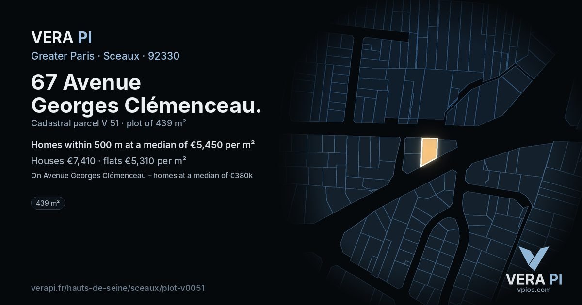 67 Avenue Georges Clémenceau, Sceaux at night – the plot lit, the parcels around coloured by the prices near them