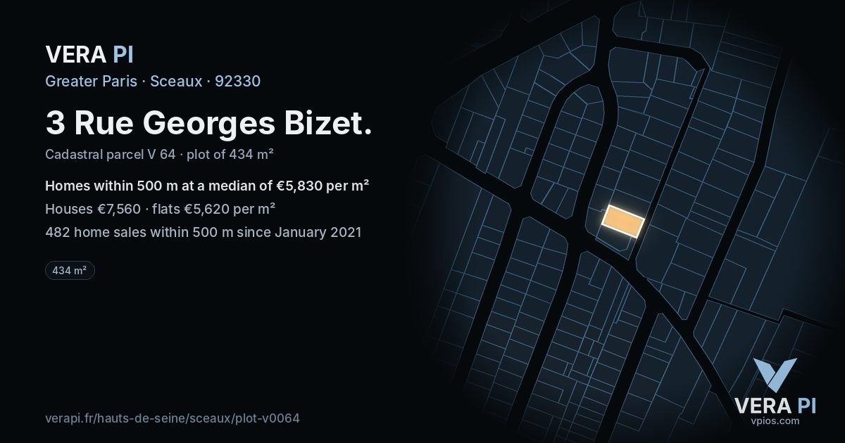 3 Rue Georges Bizet, Sceaux at night – the plot lit, the parcels around coloured by the prices near them