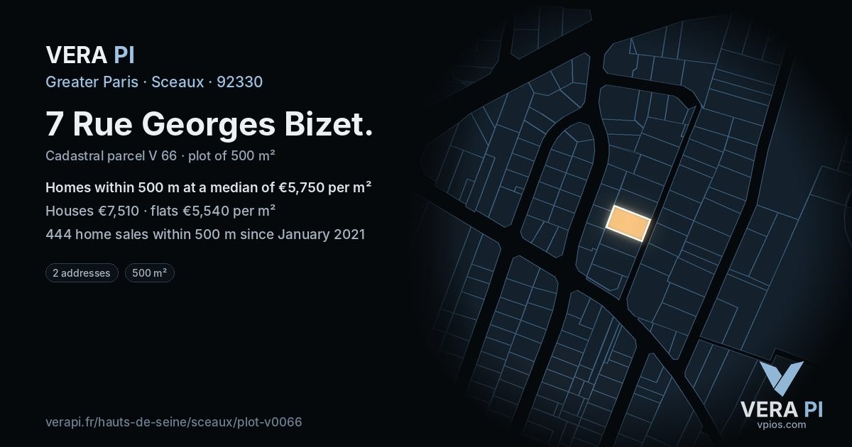 7 Rue Georges Bizet, Sceaux at night – the plot lit, the parcels around coloured by the prices near them