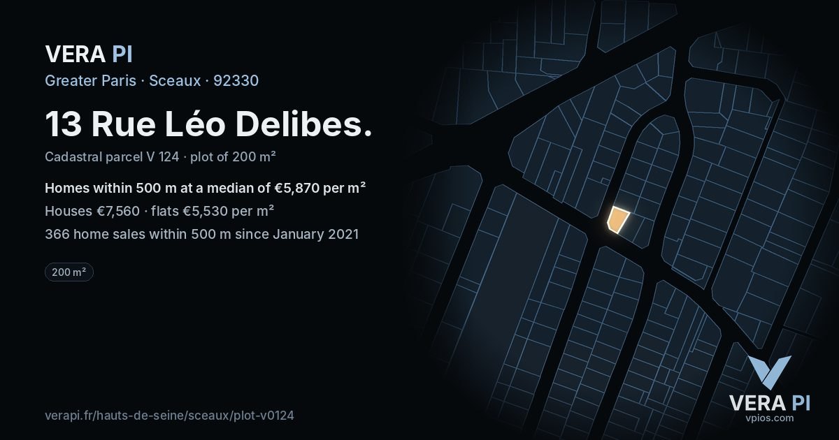 13 Rue Léo Delibes, Sceaux at night – the plot lit, the parcels around coloured by the prices near them