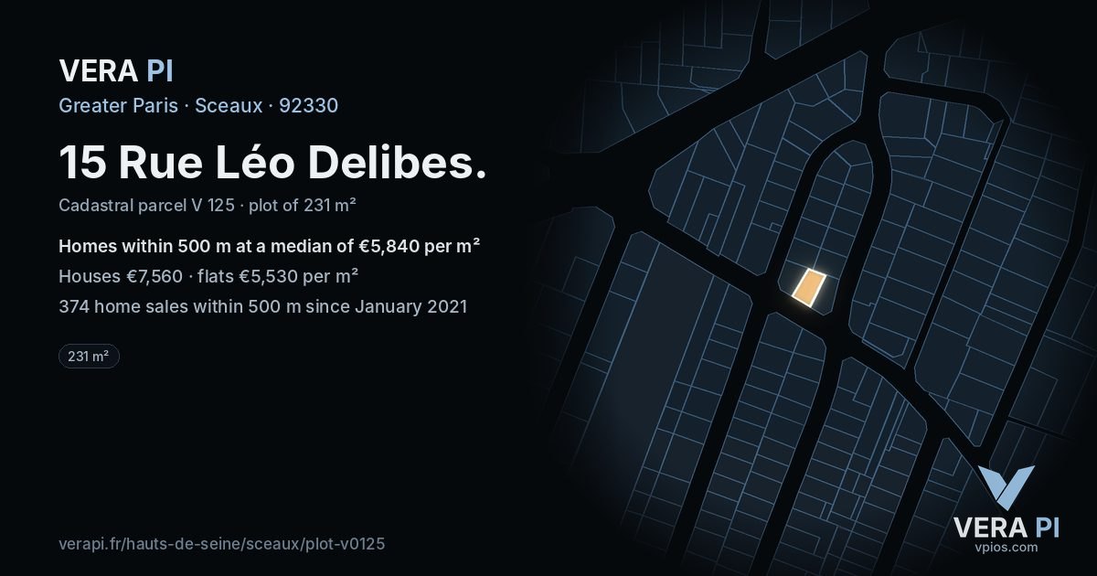15 Rue Léo Delibes, Sceaux at night – the plot lit, the parcels around coloured by the prices near them