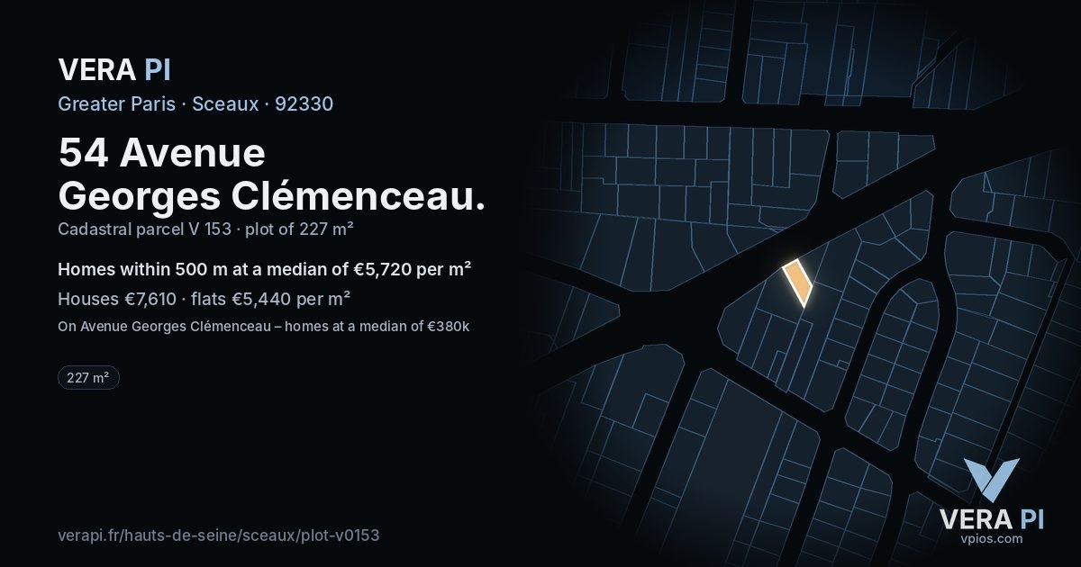 54 Avenue Georges Clémenceau, Sceaux at night – the plot lit, the parcels around coloured by the prices near them