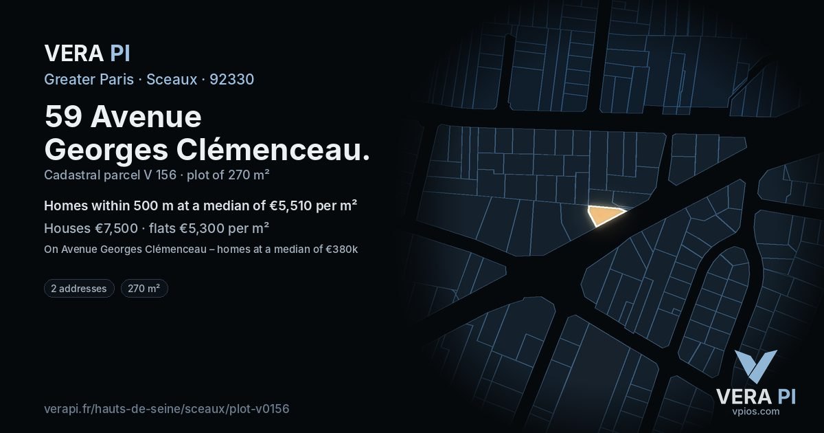 59 Avenue Georges Clémenceau, Sceaux at night – the plot lit, the parcels around coloured by the prices near them