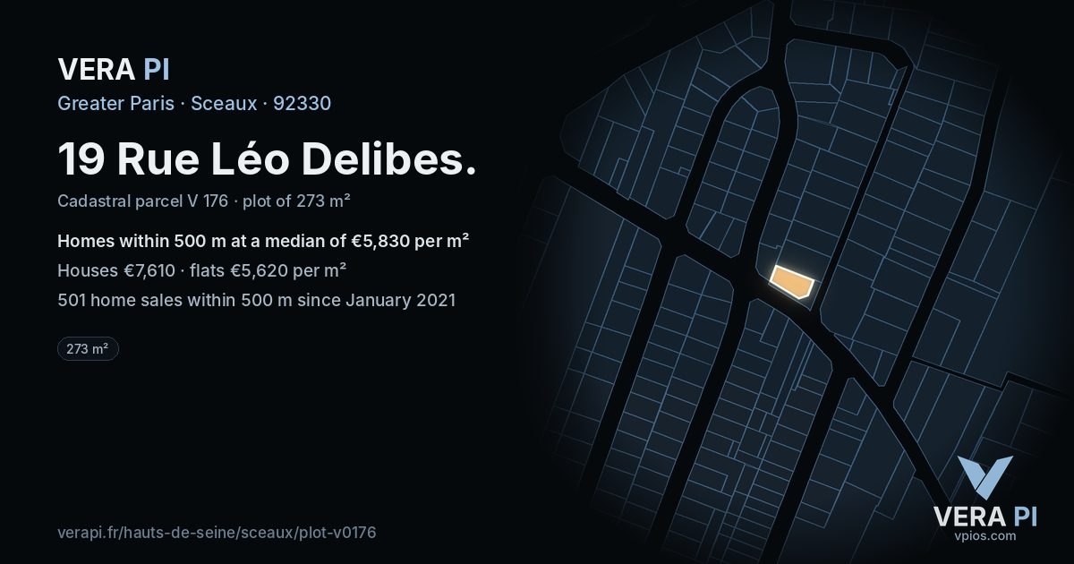 19 Rue Léo Delibes, Sceaux at night – the plot lit, the parcels around coloured by the prices near them