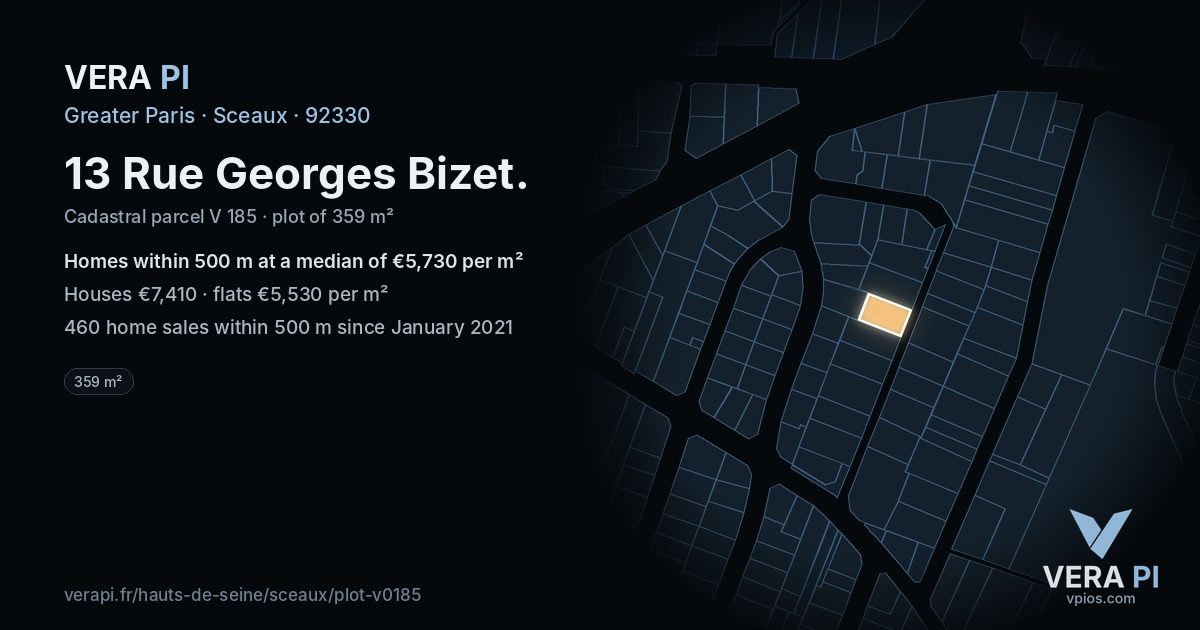 13 Rue Georges Bizet, Sceaux at night – the plot lit, the parcels around coloured by the prices near them