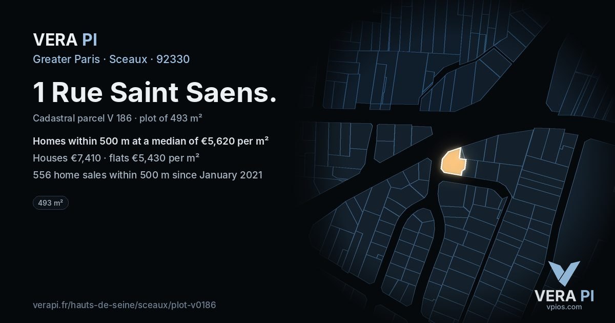 1 Rue Saint Saens, Sceaux at night – the plot lit, the parcels around coloured by the prices near them