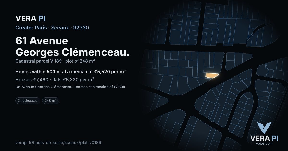 61 Avenue Georges Clémenceau, Sceaux at night – the plot lit, the parcels around coloured by the prices near them