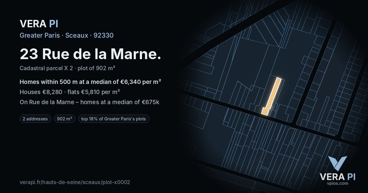 23 Rue de la Marne, Sceaux at night – the plot lit, the parcels around coloured by the prices near them