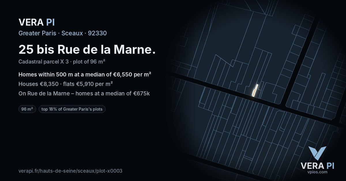 25 bis Rue de la Marne, Sceaux at night – the plot lit, the parcels around coloured by the prices near them
