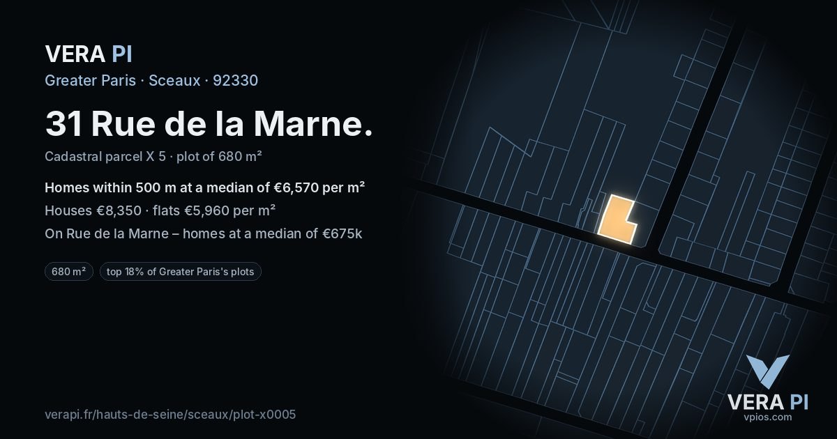 31 Rue de la Marne, Sceaux at night – the plot lit, the parcels around coloured by the prices near them
