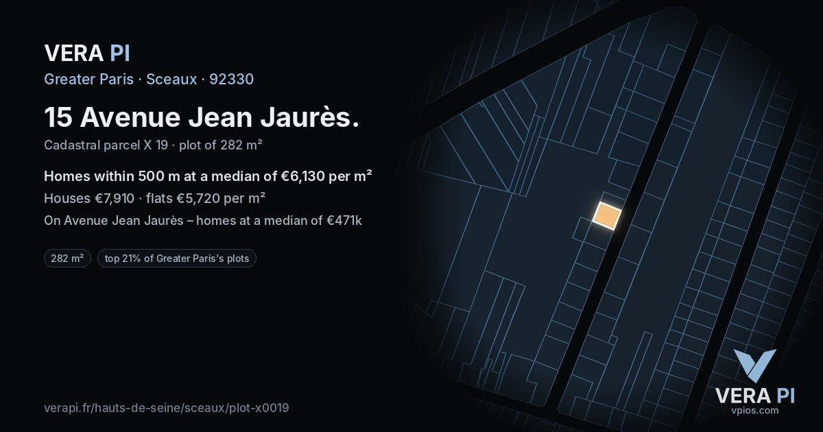 15 Avenue Jean Jaurès, Sceaux at night – the plot lit, the parcels around coloured by the prices near them