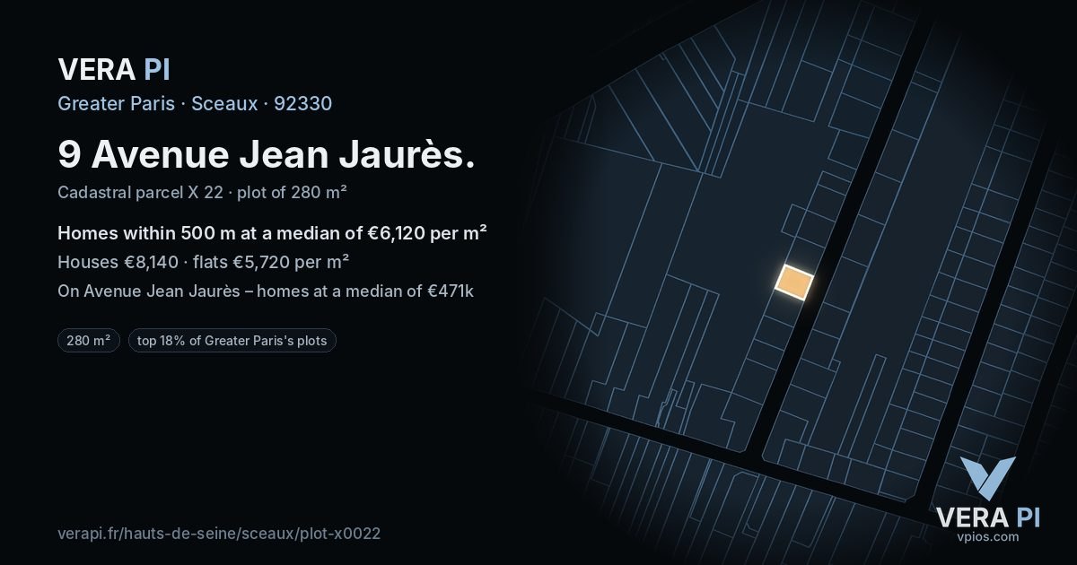 9 Avenue Jean Jaurès, Sceaux at night – the plot lit, the parcels around coloured by the prices near them