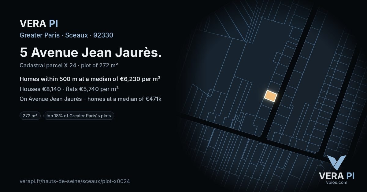 5 Avenue Jean Jaurès, Sceaux at night – the plot lit, the parcels around coloured by the prices near them