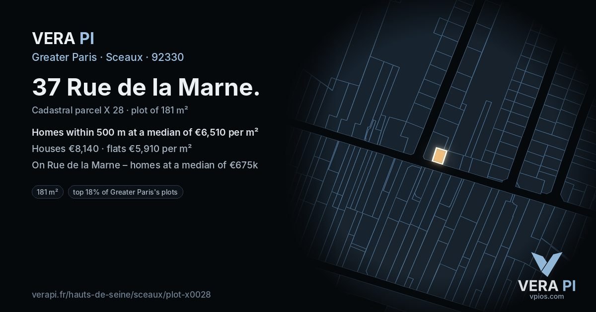 37 Rue de la Marne, Sceaux at night – the plot lit, the parcels around coloured by the prices near them