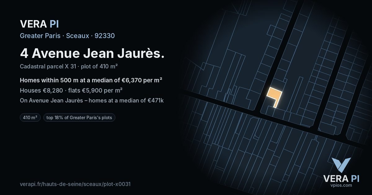 4 Avenue Jean Jaurès, Sceaux at night – the plot lit, the parcels around coloured by the prices near them