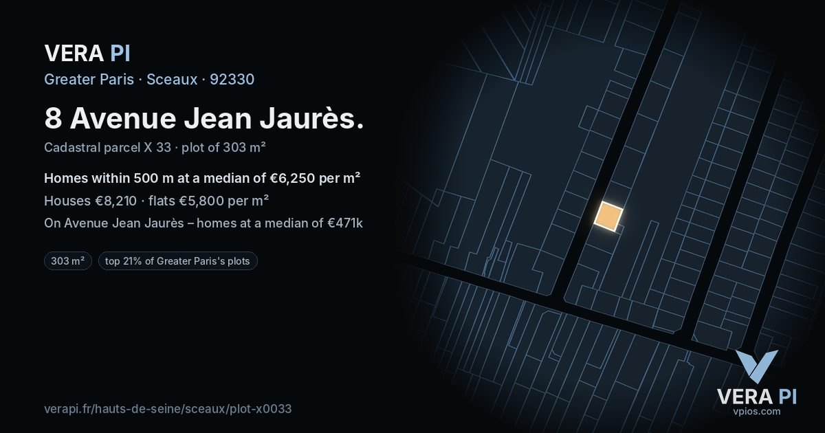 8 Avenue Jean Jaurès, Sceaux at night – the plot lit, the parcels around coloured by the prices near them