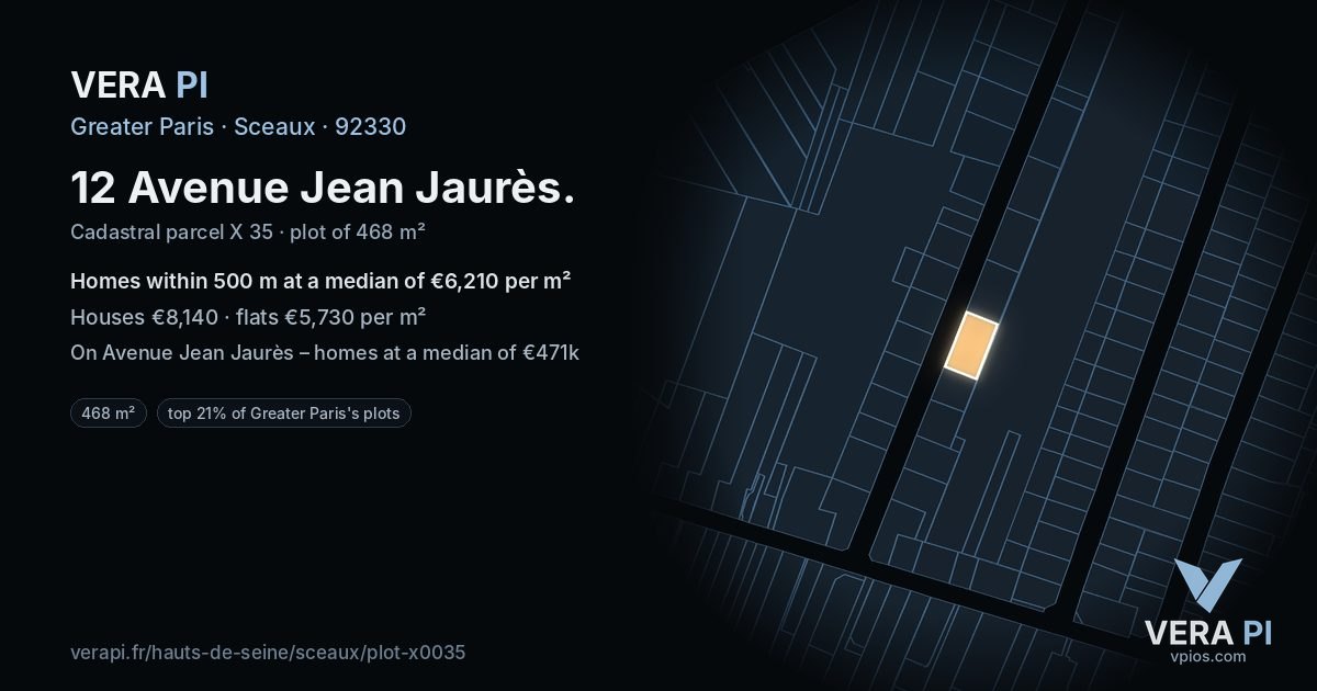 12 Avenue Jean Jaurès, Sceaux at night – the plot lit, the parcels around coloured by the prices near them