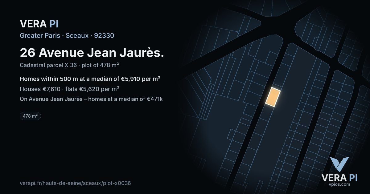 26 Avenue Jean Jaurès, Sceaux at night – the plot lit, the parcels around coloured by the prices near them