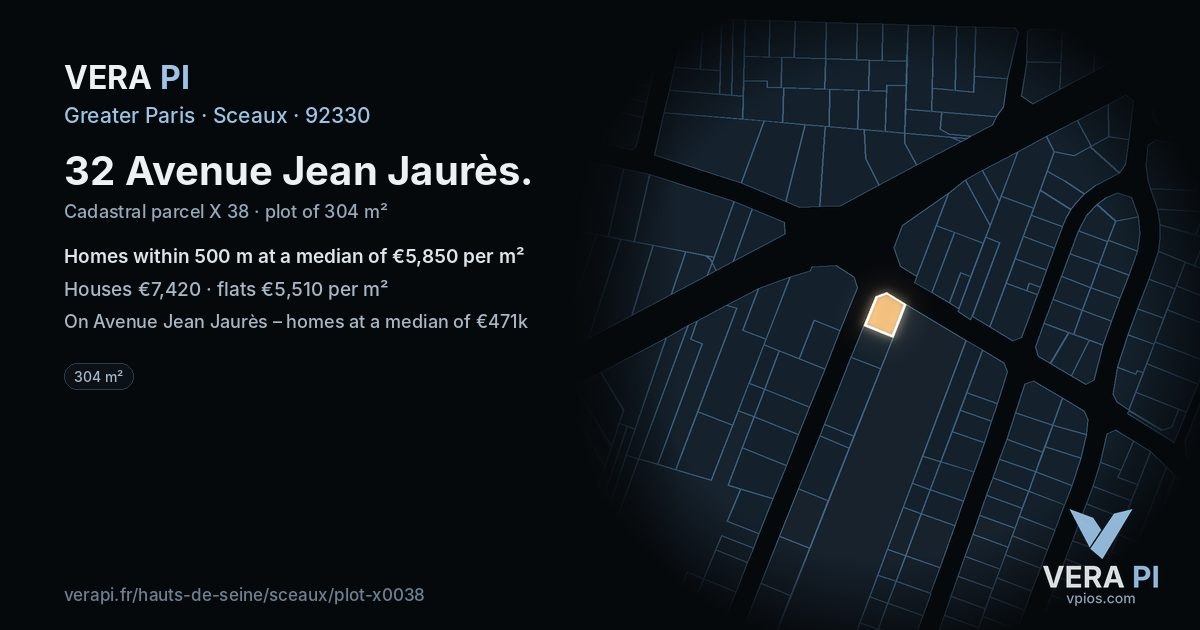 32 Avenue Jean Jaurès, Sceaux at night – the plot lit, the parcels around coloured by the prices near them