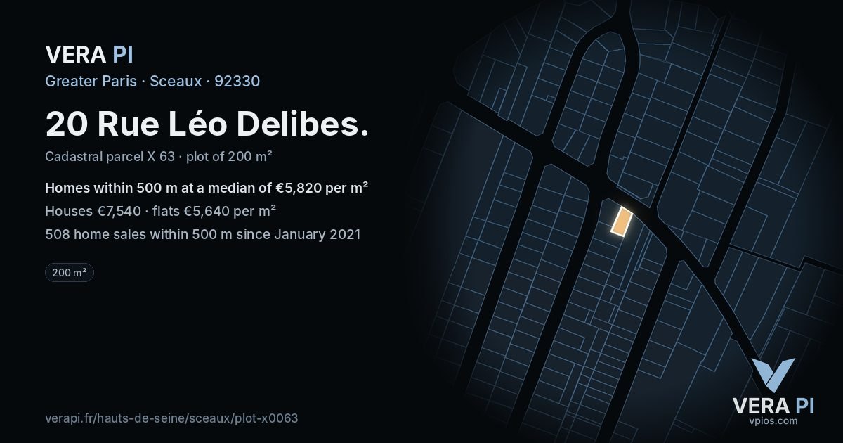 20 Rue Léo Delibes, Sceaux at night – the plot lit, the parcels around coloured by the prices near them