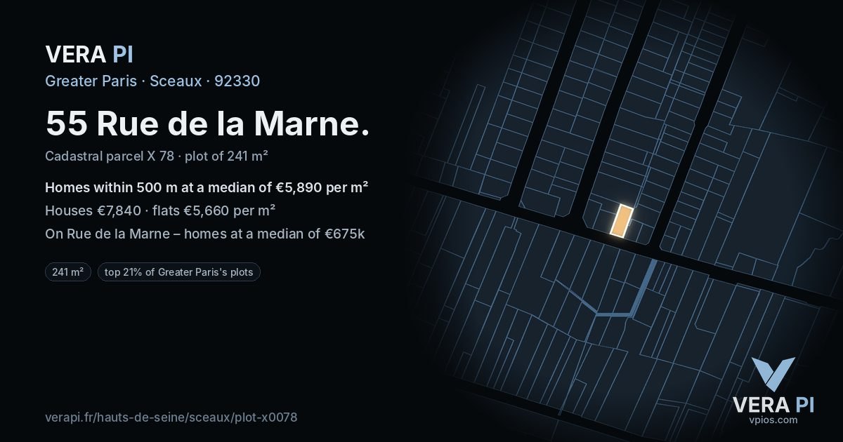 55 Rue de la Marne, Sceaux at night – the plot lit, the parcels around coloured by the prices near them