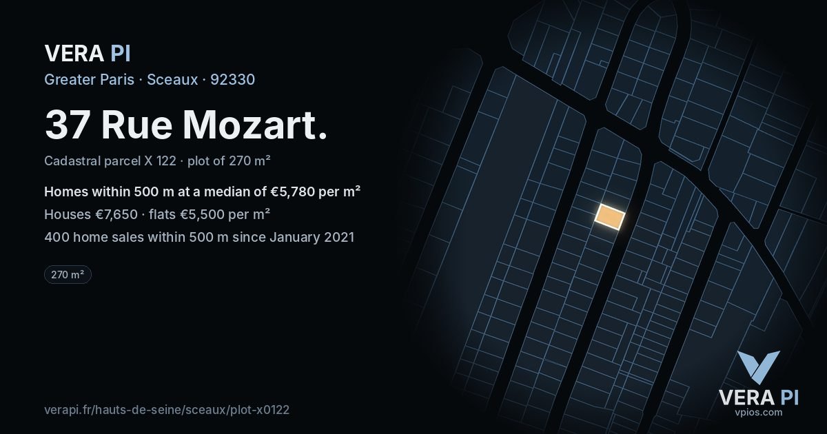 37 Rue Mozart, Sceaux at night – the plot lit, the parcels around coloured by the prices near them