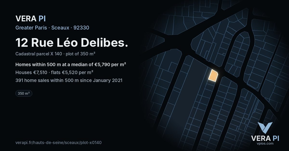 12 Rue Léo Delibes, Sceaux at night – the plot lit, the parcels around coloured by the prices near them