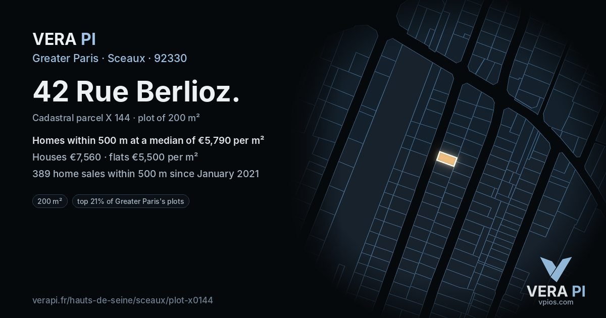 42 Rue Berlioz, Sceaux at night – the plot lit, the parcels around coloured by the prices near them