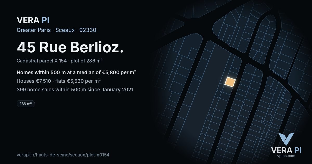 45 Rue Berlioz, Sceaux at night – the plot lit, the parcels around coloured by the prices near them